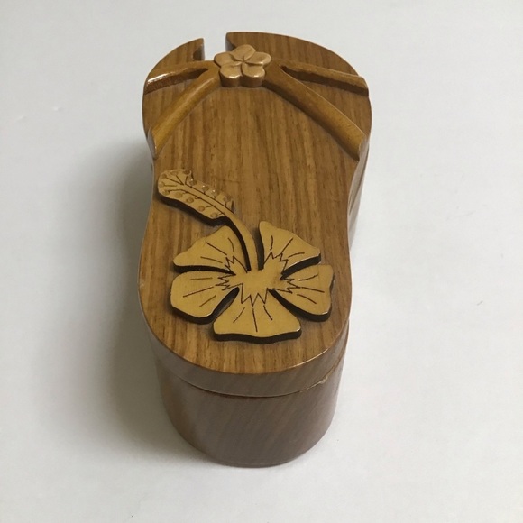 Flip Flop Wood Puzzle Box Secret Jewelry Box Polished Velvet Lined Hawaii Floral - Picture 16 of 16